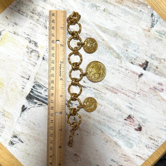 Huge Bellezza Gold Over Solid Bronze Coin Charm Bracelet Eagle Unicorn Lion - Picture 4 of 14